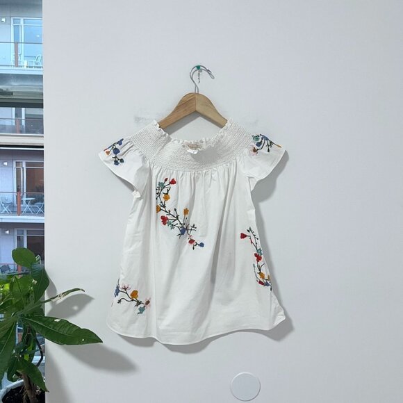 Tory Burch White Floral Embroidered Off the Shoulder Short Sleeve Blouse Size 0 - Picture 1 of 6